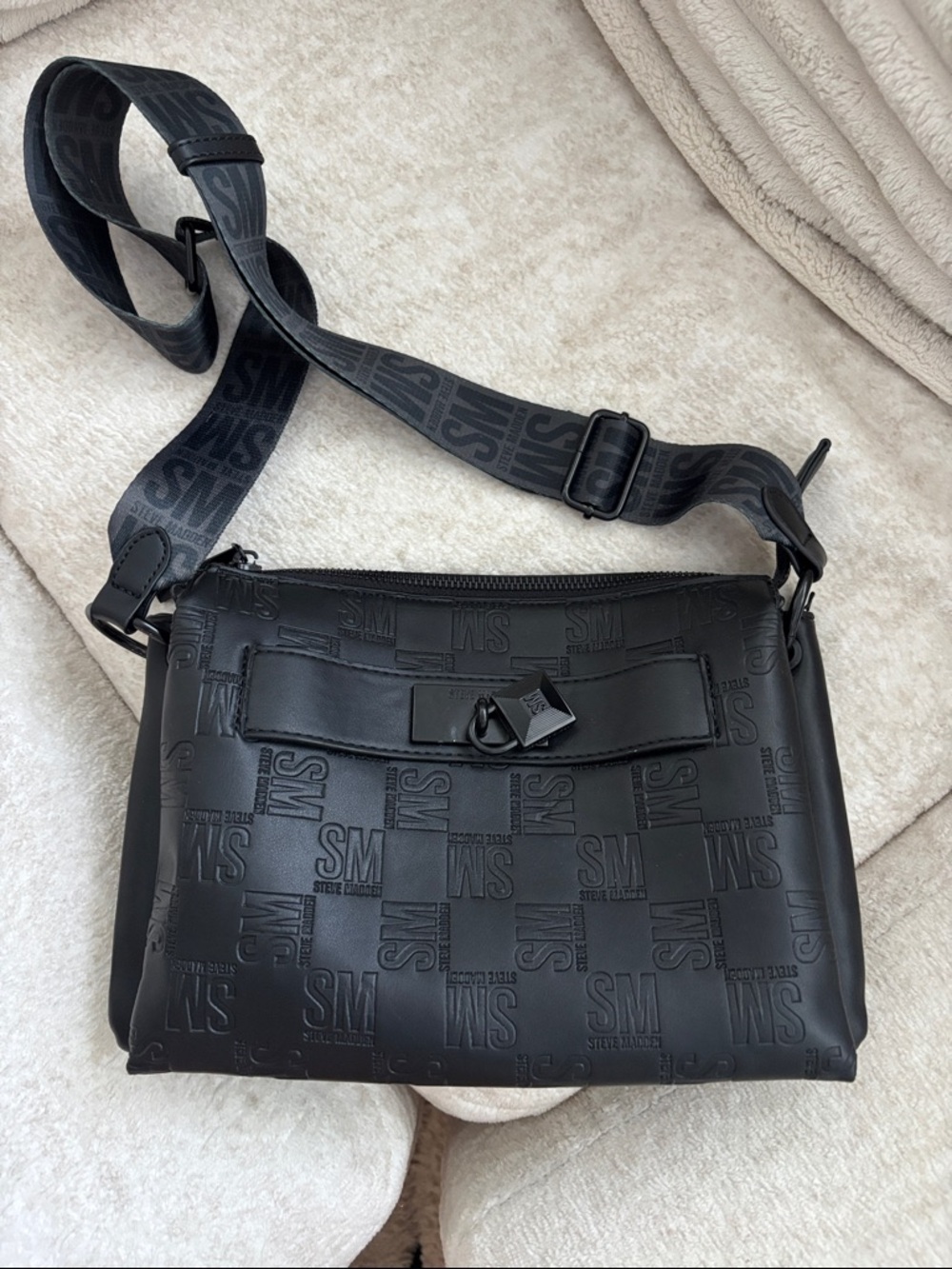 Steve Madden Black Embossed Lock-Front Crossbody